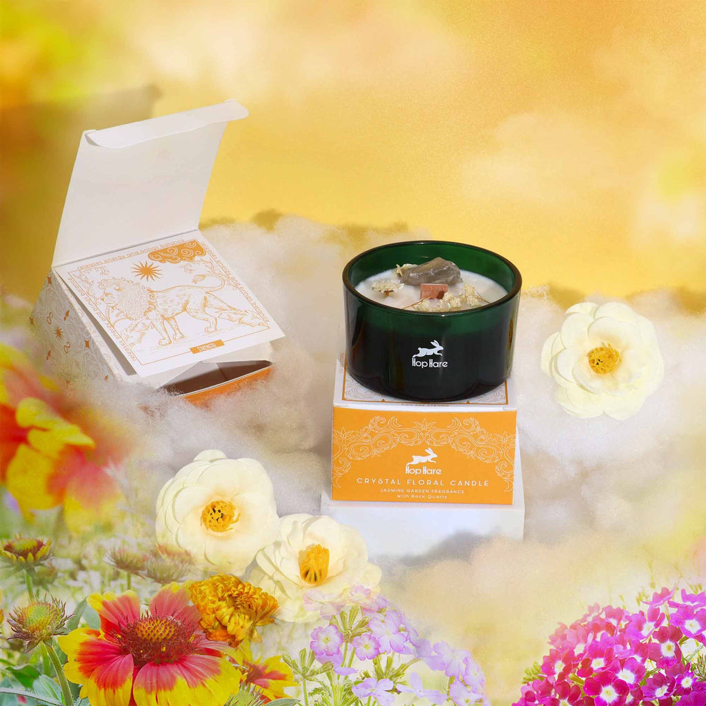 Bougie Cristal & Fleurs Séchées Jasmin | Ambiance Lion Vert