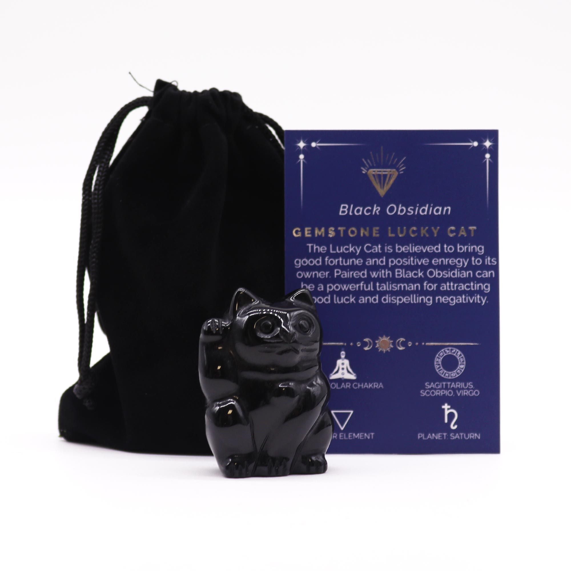 Chat Porte-Bonheur en Obsidienne Noire | Décoration Zen & Bien-Être