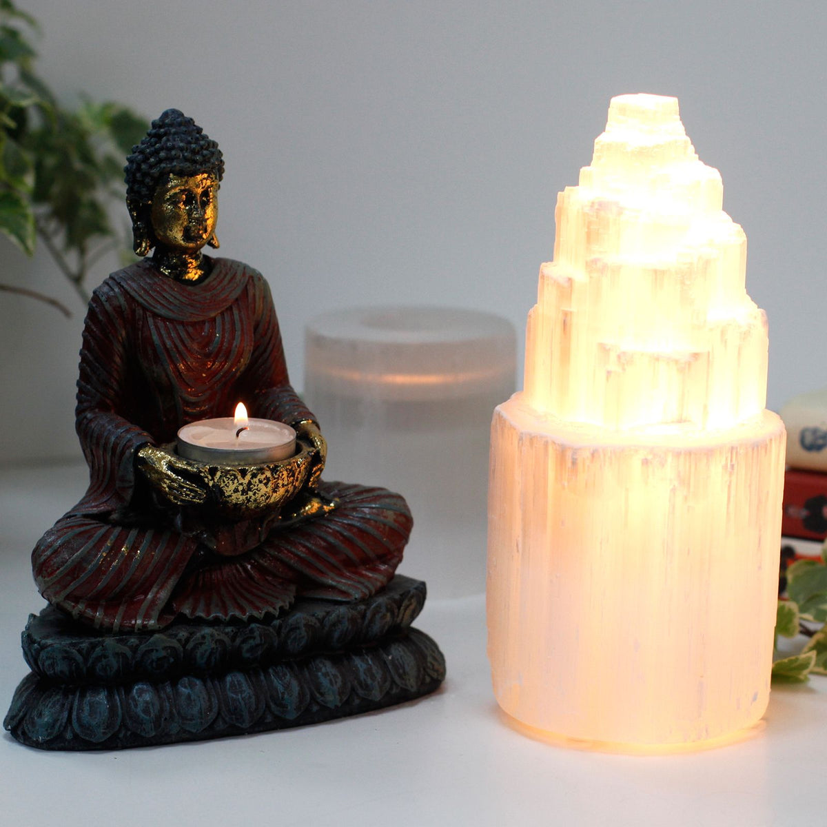 Lampe Tour en Sélénite Naturelle | Lumière Apaisante & Décoration Zen