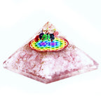 Pyramide Orgonite Quartz Rose | Fleur de Vie Arc-en-Ciel Zen