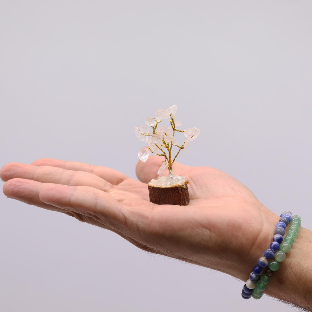 Arbre de Pierres Quartz Cristal Mini | Décoration Zen sur Socle Bois
