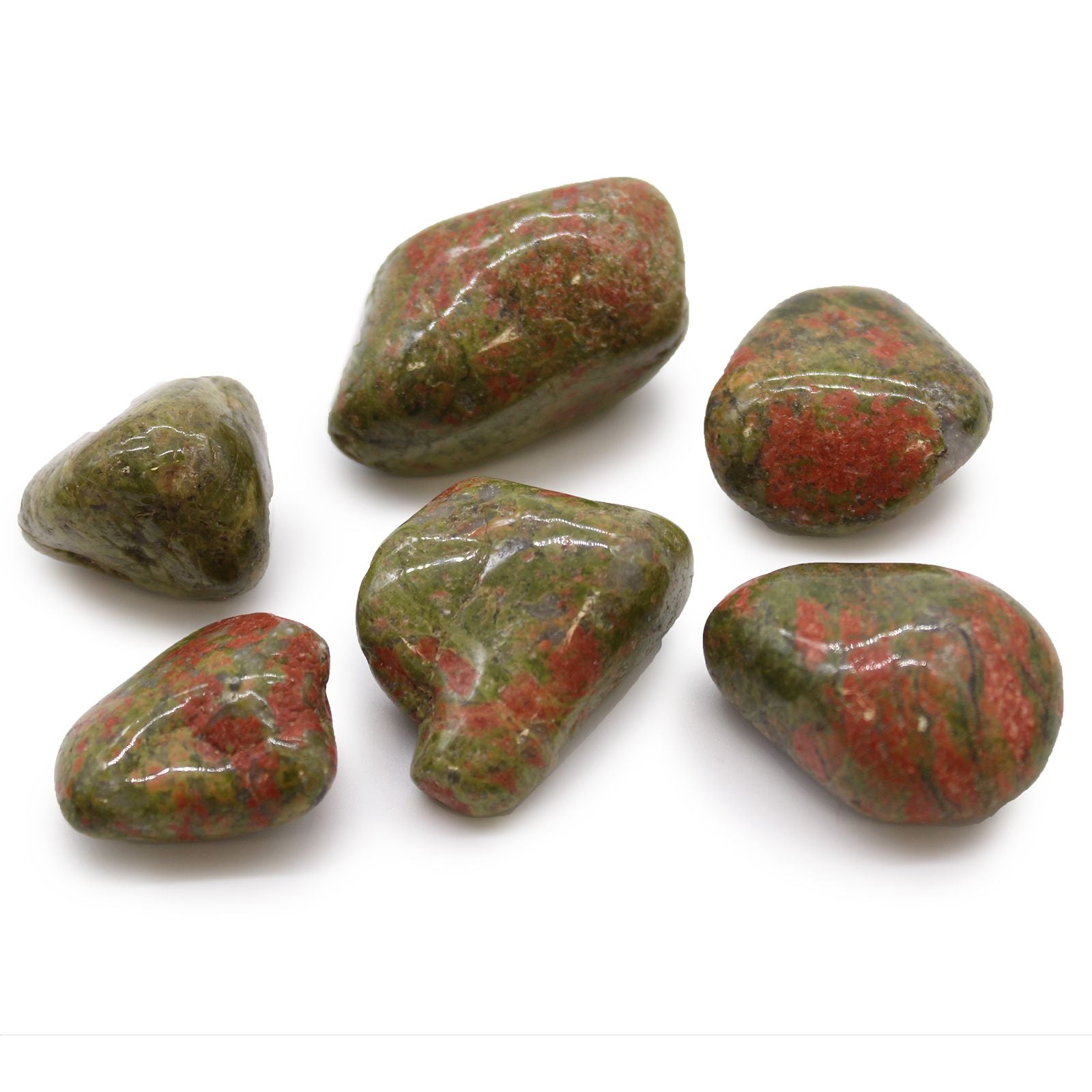 Pierres Roulées Unakite Africaine | Lot de 6 Grandes Pierres Naturelles