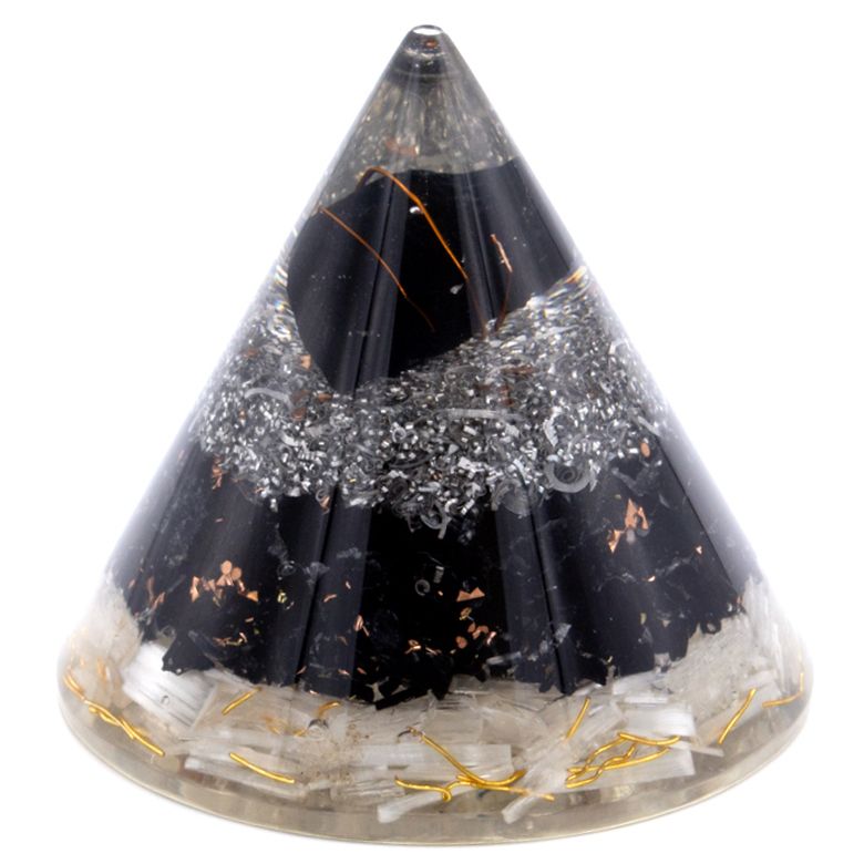 Orgonite Cône | Sélénithe & Tourmaline Noire, Harmonie & Équilibre