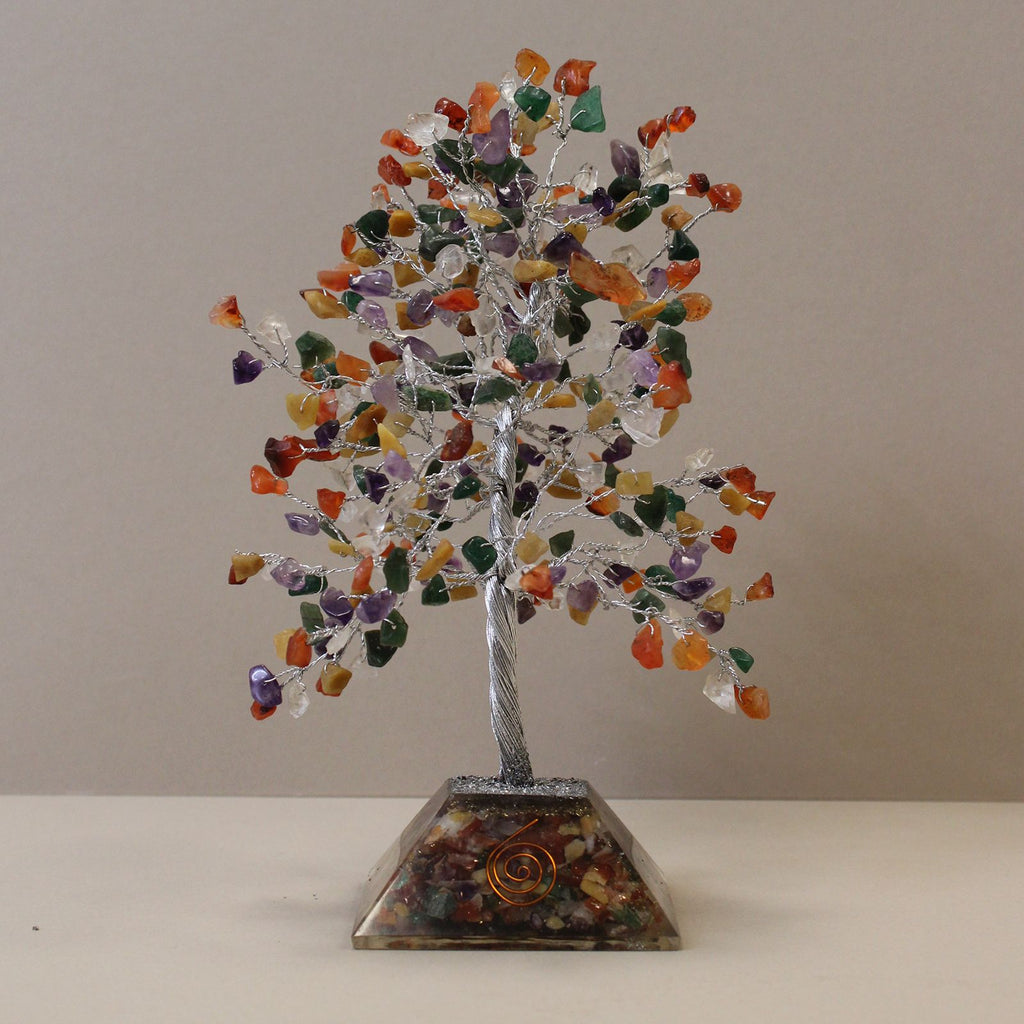 Arbre de Pierres Naturelles & Base Orgonite | 320 Pierres Multicolores