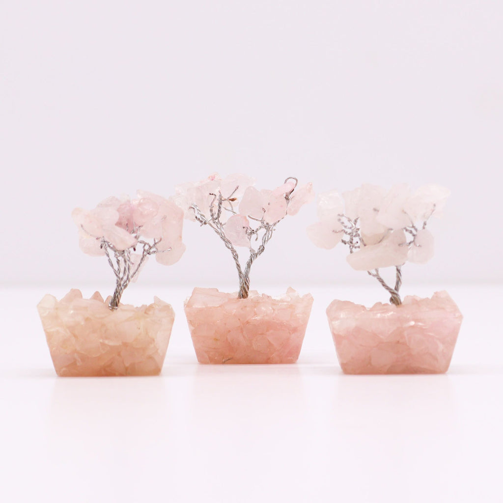 Arbre de Pierres Quartz Rose sur Base Orgonite | Décoration Zen