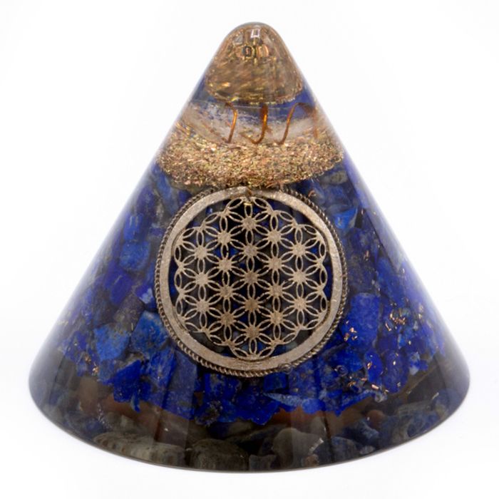 Orgonite Cone | Lapis Lazuli & Flower of Life Quartz 90mm