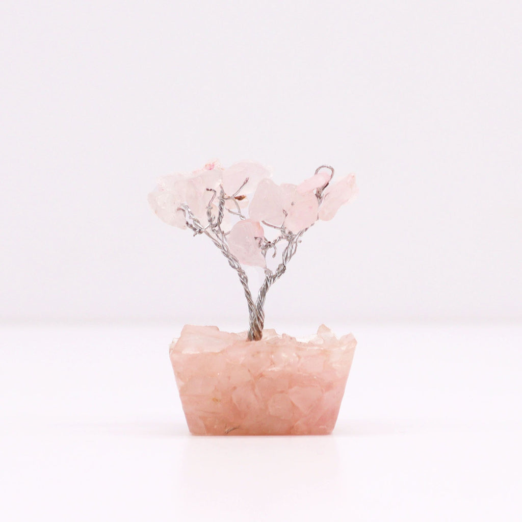 Arbre de Pierres Quartz Rose sur Base Orgonite | Décoration Zen