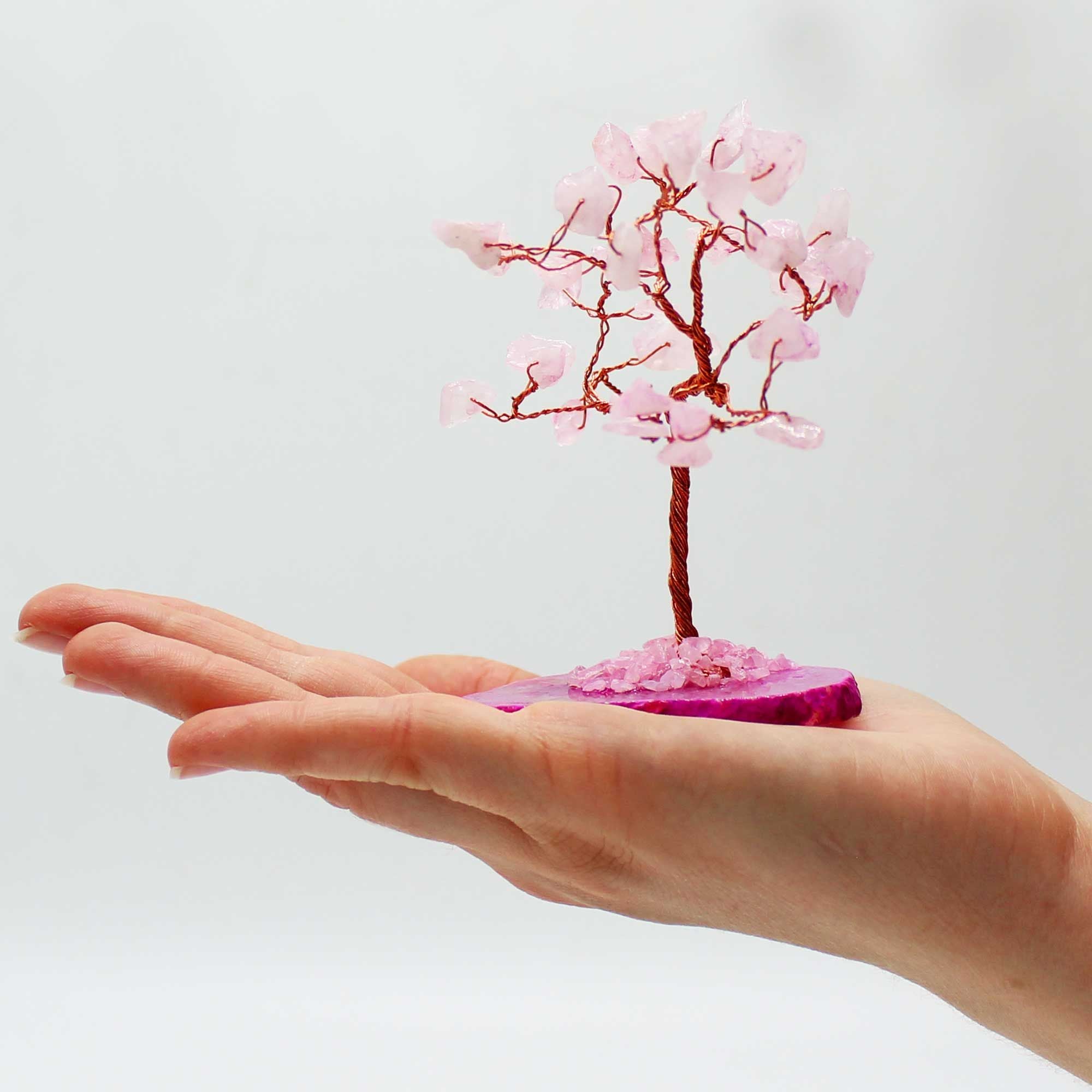 Arbre de Quartz Rose | Socle en Agate Rose, 35 Pierres