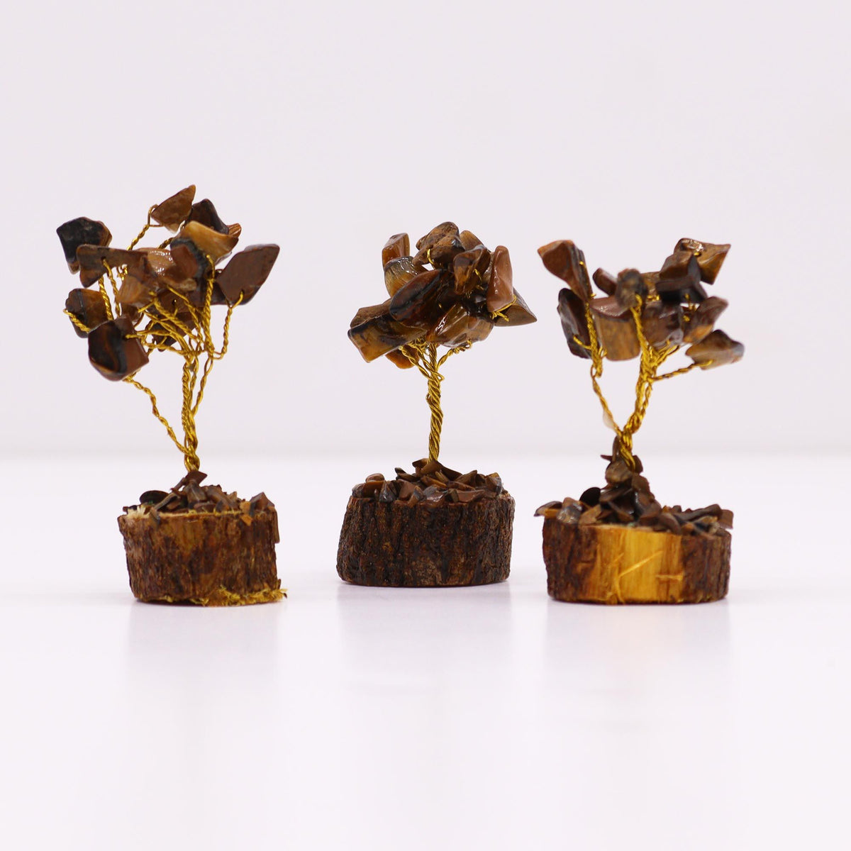 Arbre de Pierre Œil de Tigre | Décoration Zen sur Socle Bois