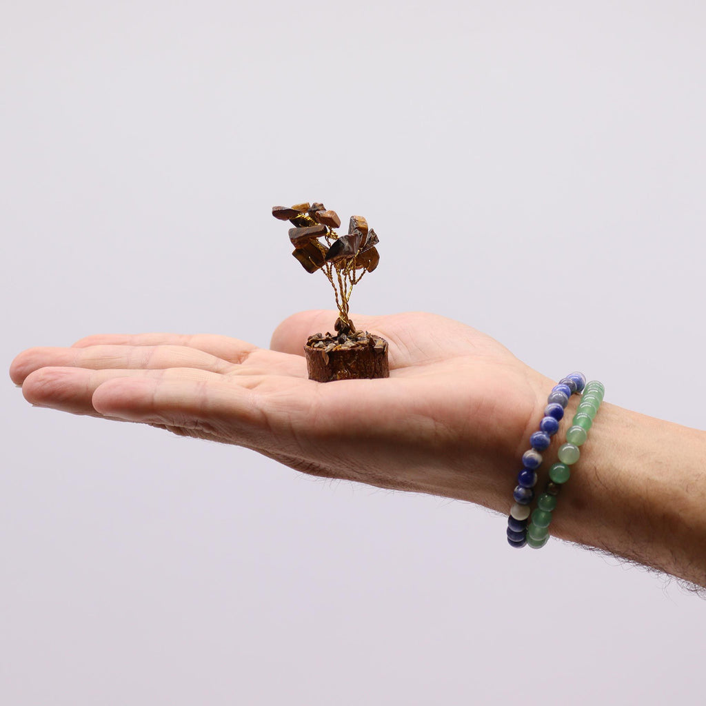 Arbre de Pierre Œil de Tigre | Décoration Zen sur Socle Bois