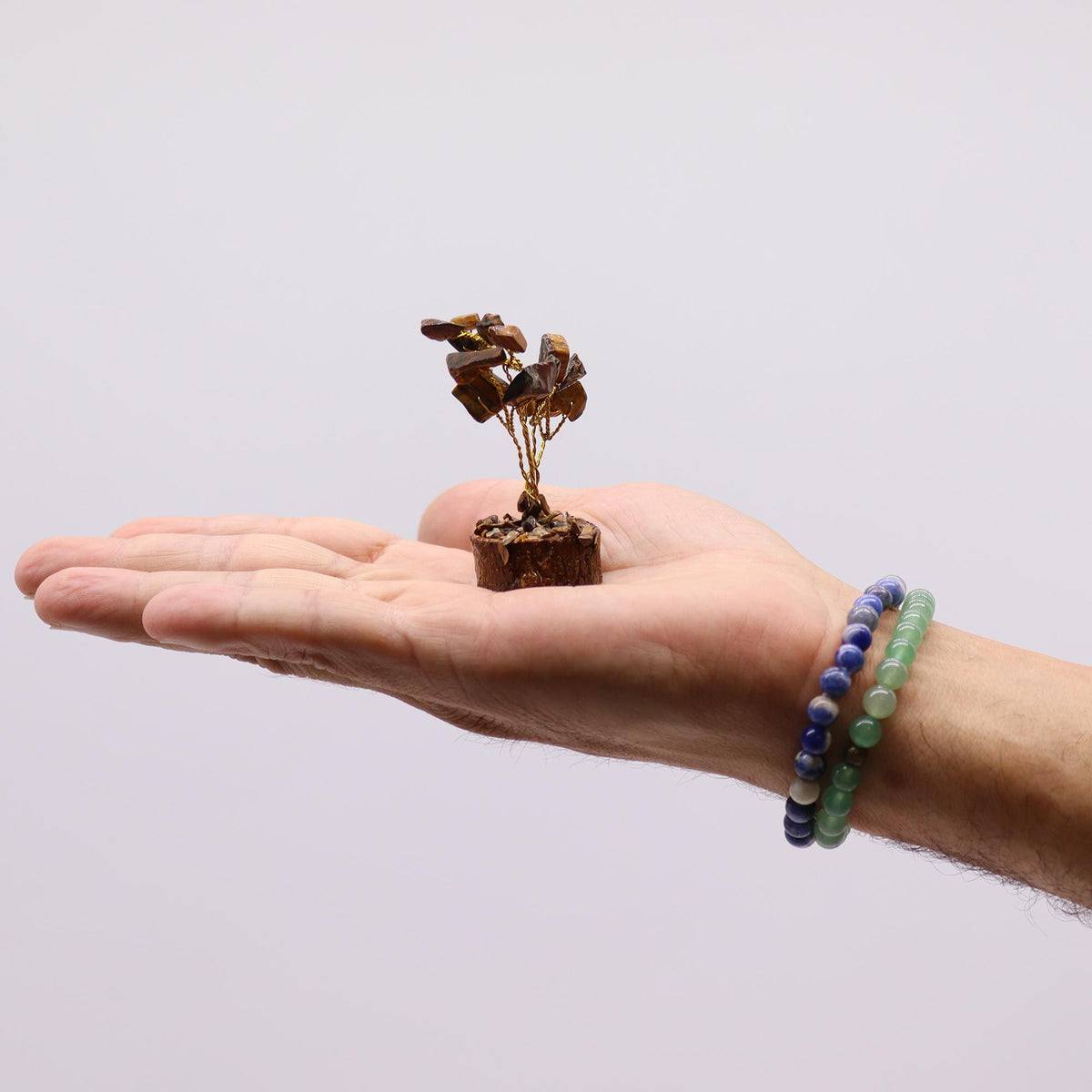 Arbre de Pierre Œil de Tigre | Décoration Zen sur Socle Bois
