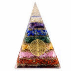 Pyramide Orgonite Résine & Chakras | Fleur de Vie 70 mm