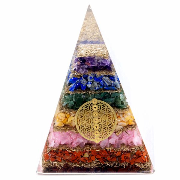 Pyramide Orgonite Résine & Chakras | Fleur de Vie 70 mm