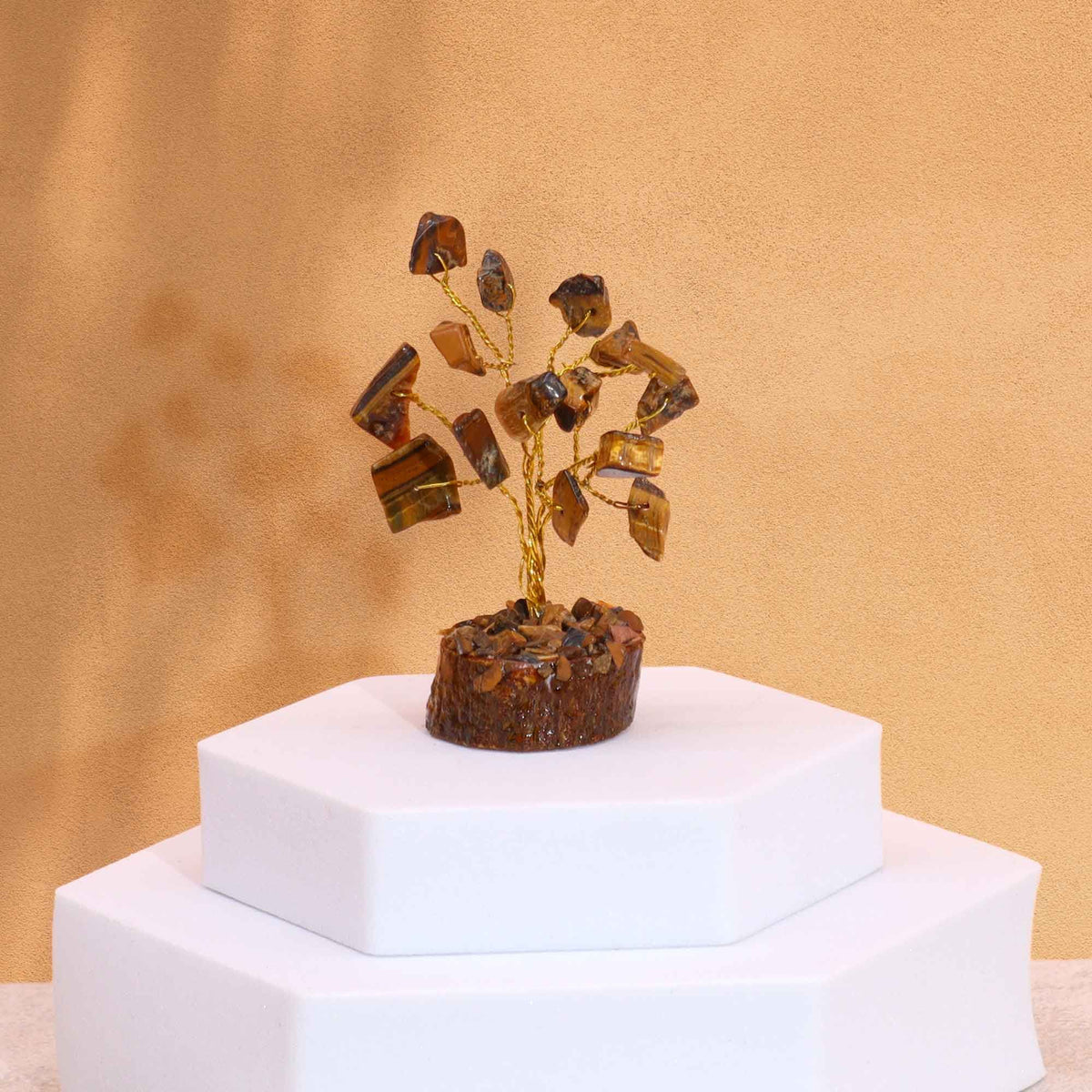 Arbre de Pierre Œil de Tigre | Décoration Zen sur Socle Bois