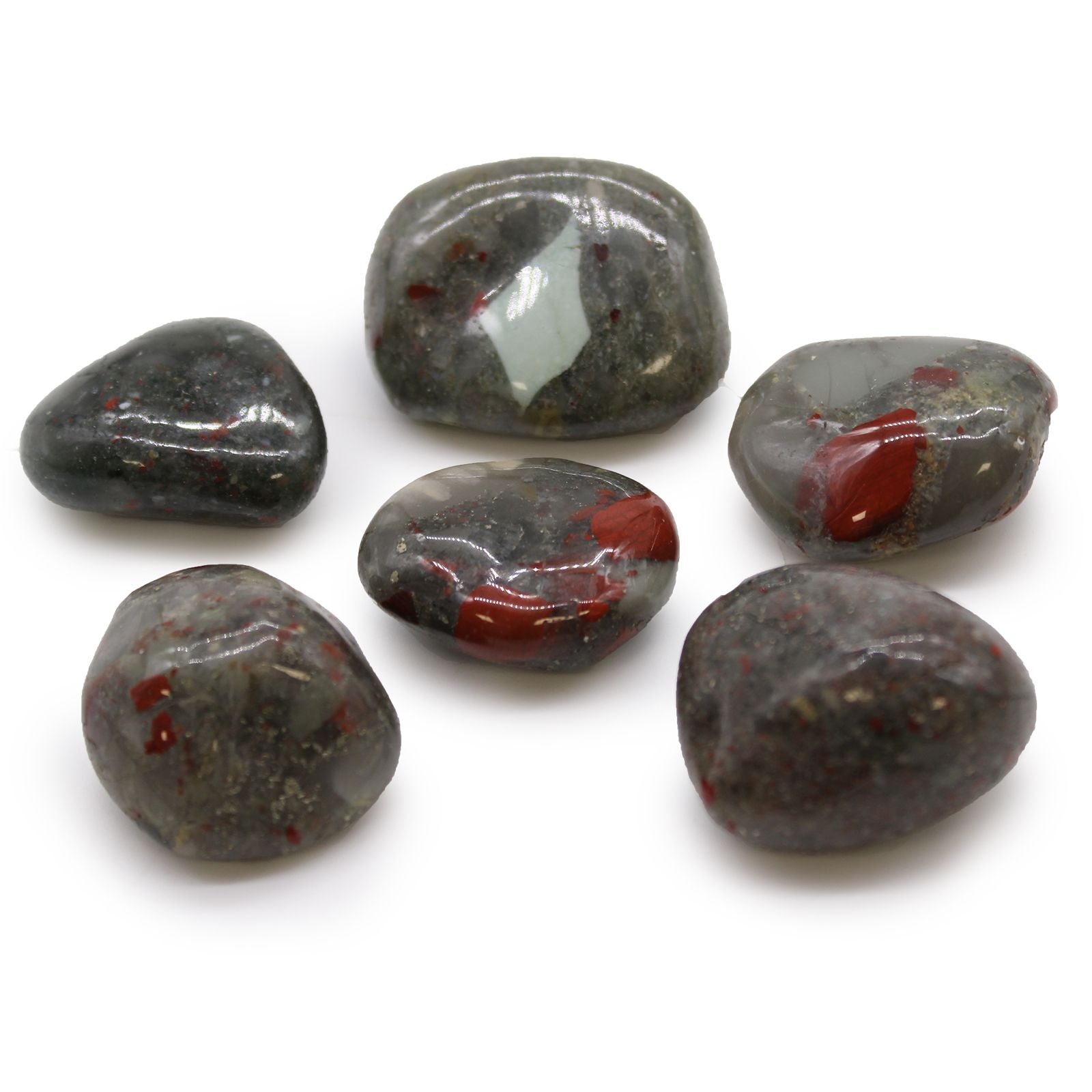 Pierres Roulées Bloodstone Africaine | Lot de 6 Grandes Pierres Naturelles
