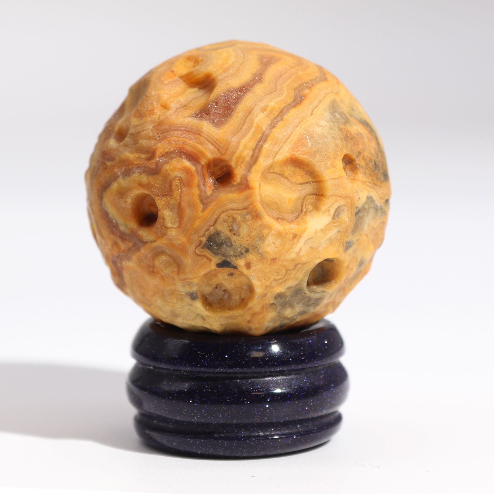 Sphère Jaspe Crazy Lace & Socle Goldstone Solaire | Décoration Zen 40mm