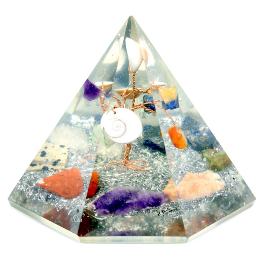 Orgonite Pyramide 7 Faces | Arbre de Vie & Gemmes Naturelles