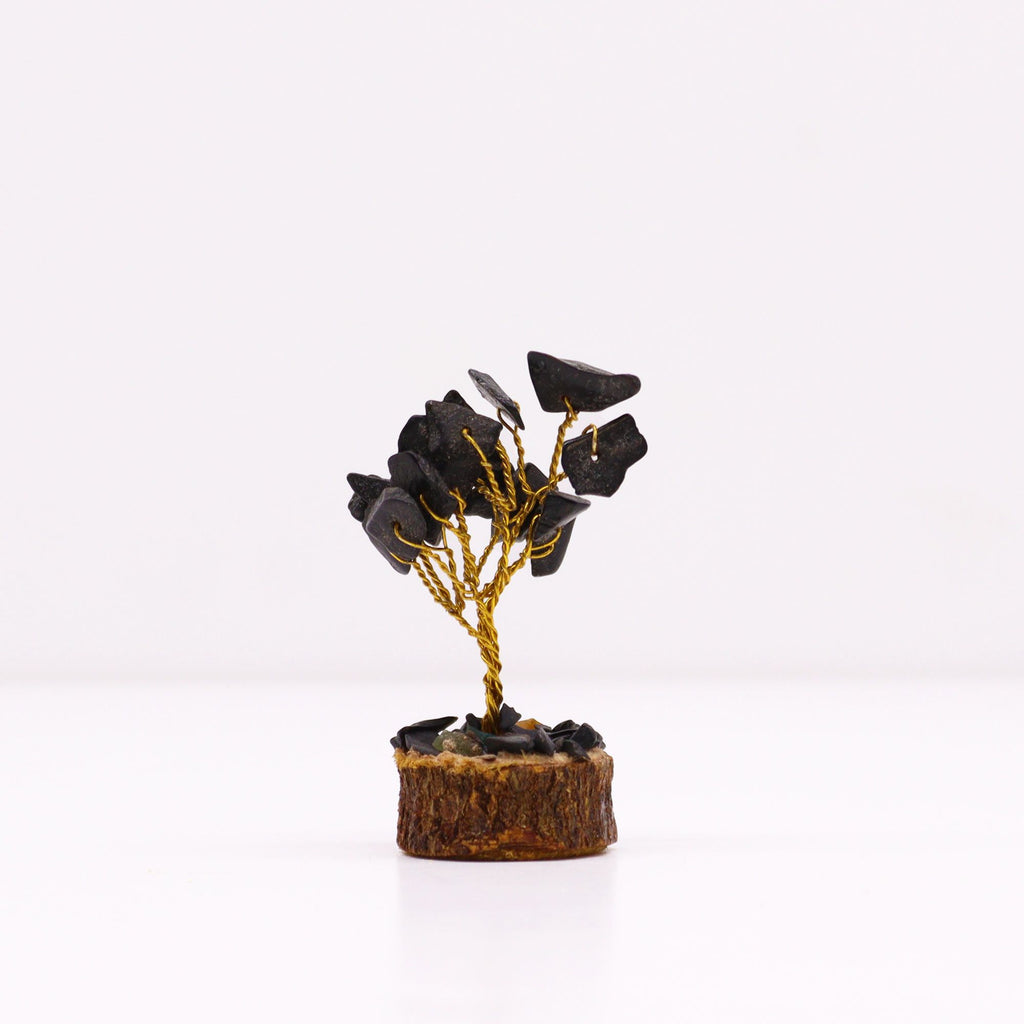 Mini Arbre en Pierre d'Agate Noire | Décoration Zen sur Socle Bois