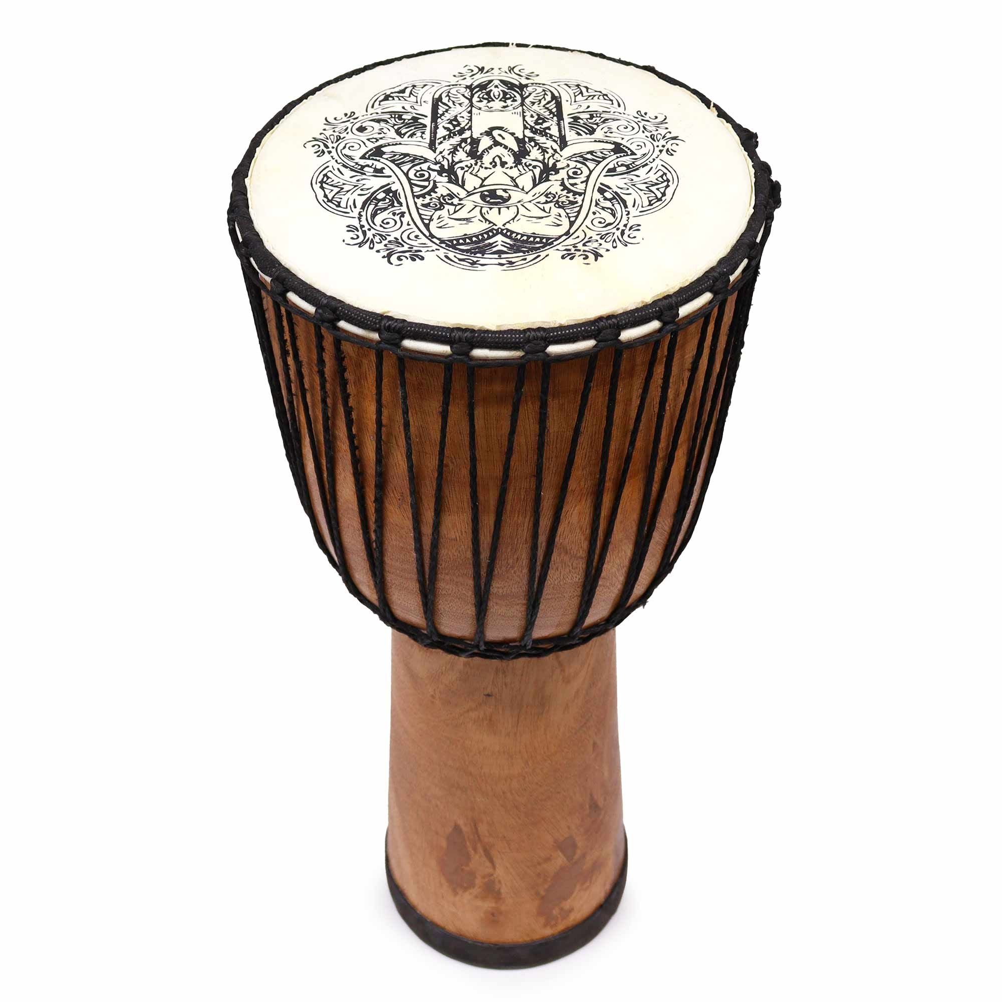 Djembé Artisanal Motif Hamsa | Bois de Suar & Peau Naturelle 50 cm