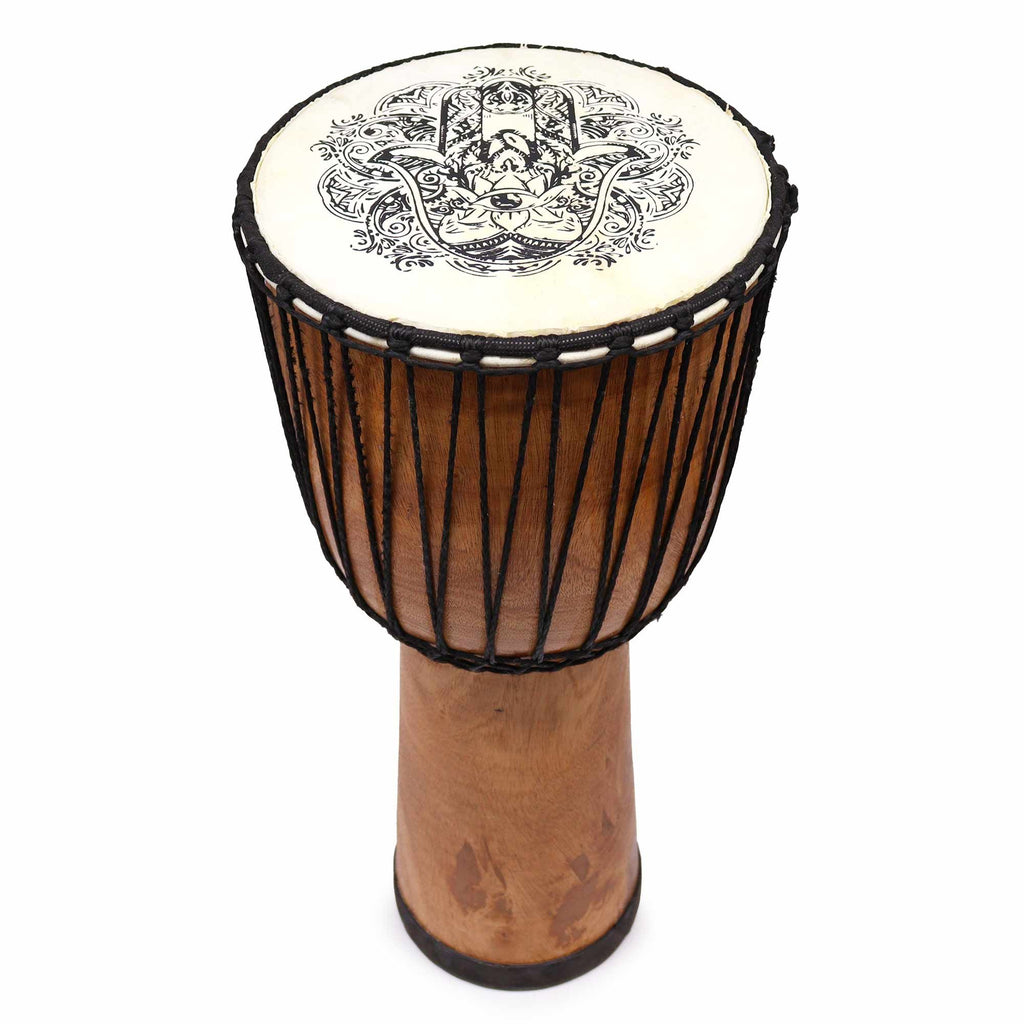 Djembé Artisanal Motif Hamsa | Bois de Suar & Peau Naturelle 50 cm