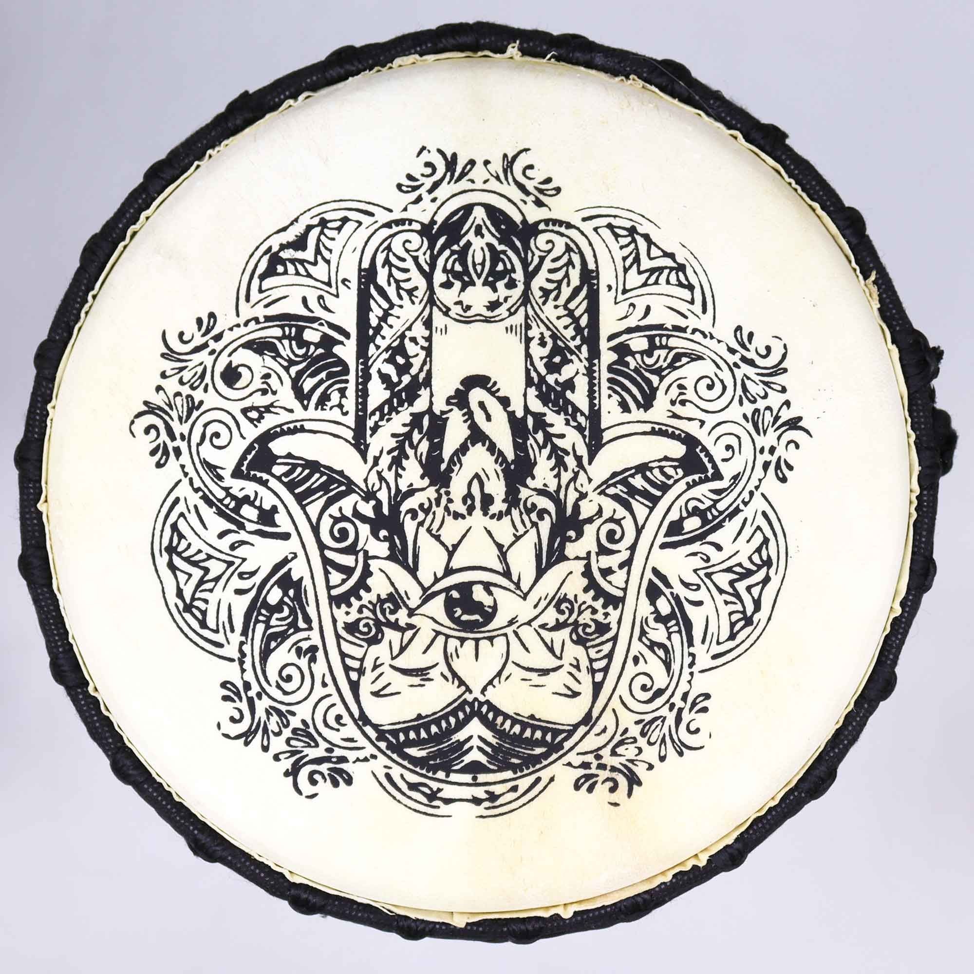 Djembé Artisanal Motif Hamsa | Bois de Suar & Peau Naturelle 50 cm