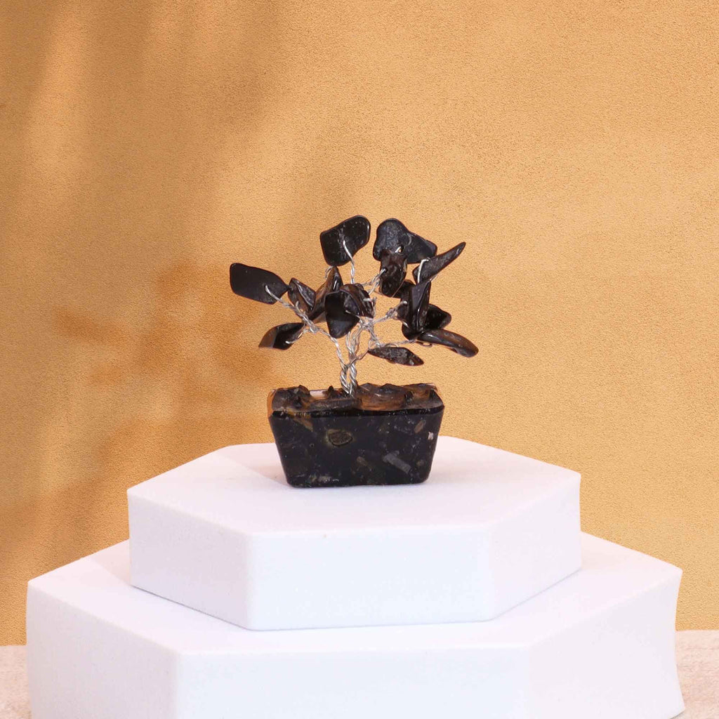 Arbre de Pierres Agate Noire sur Base Orgonite | Décoration Zen