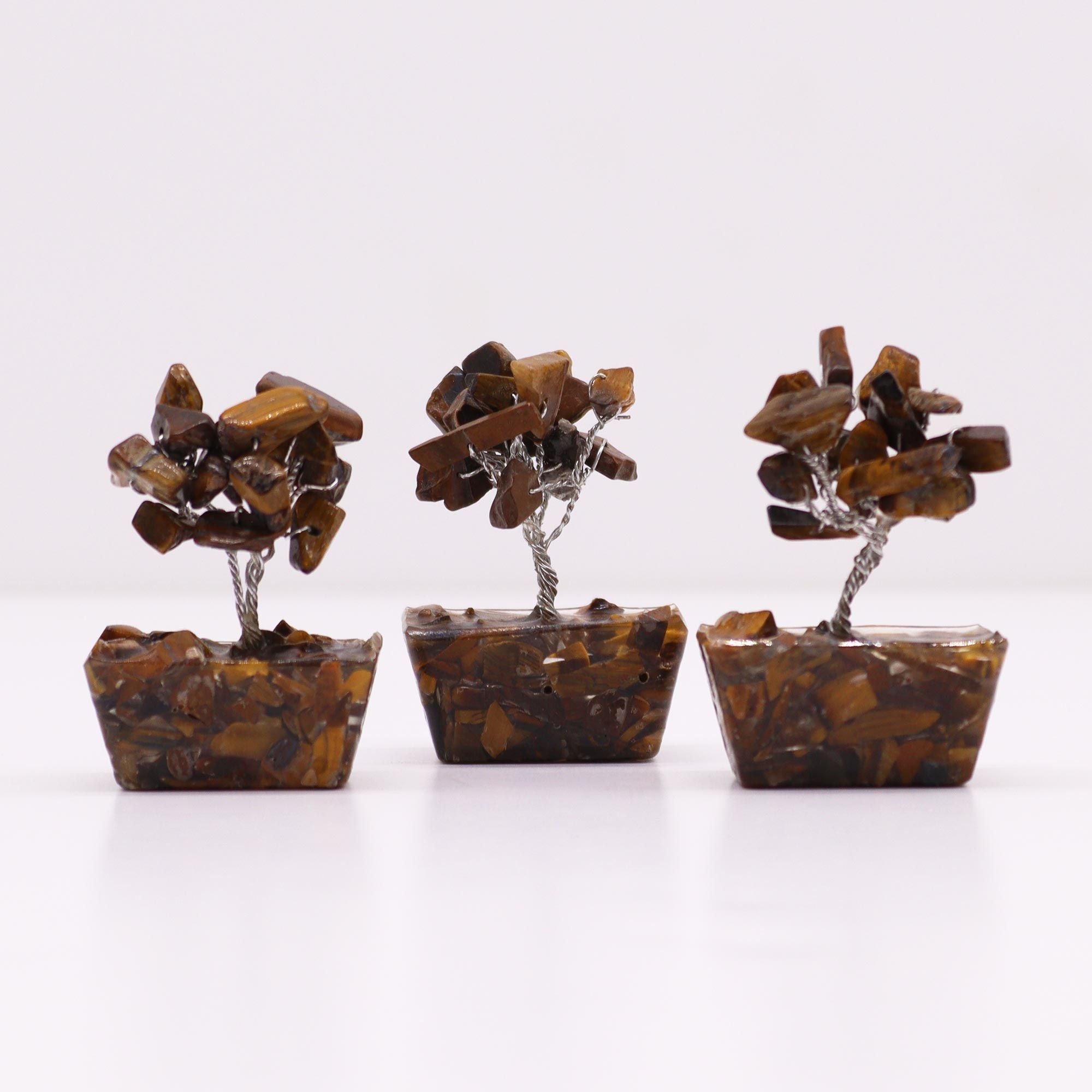 Arbre de Pierres Œil de Tigre sur Socle Orgonite | Décoration Zen