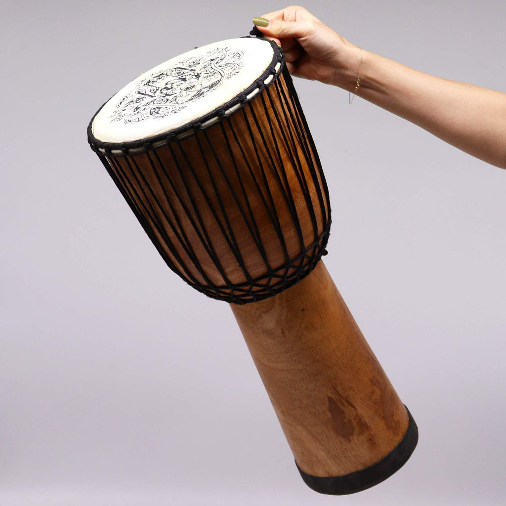Djembé Artisanal Motif Hamsa | Bois de Suar & Peau Naturelle 50 cm