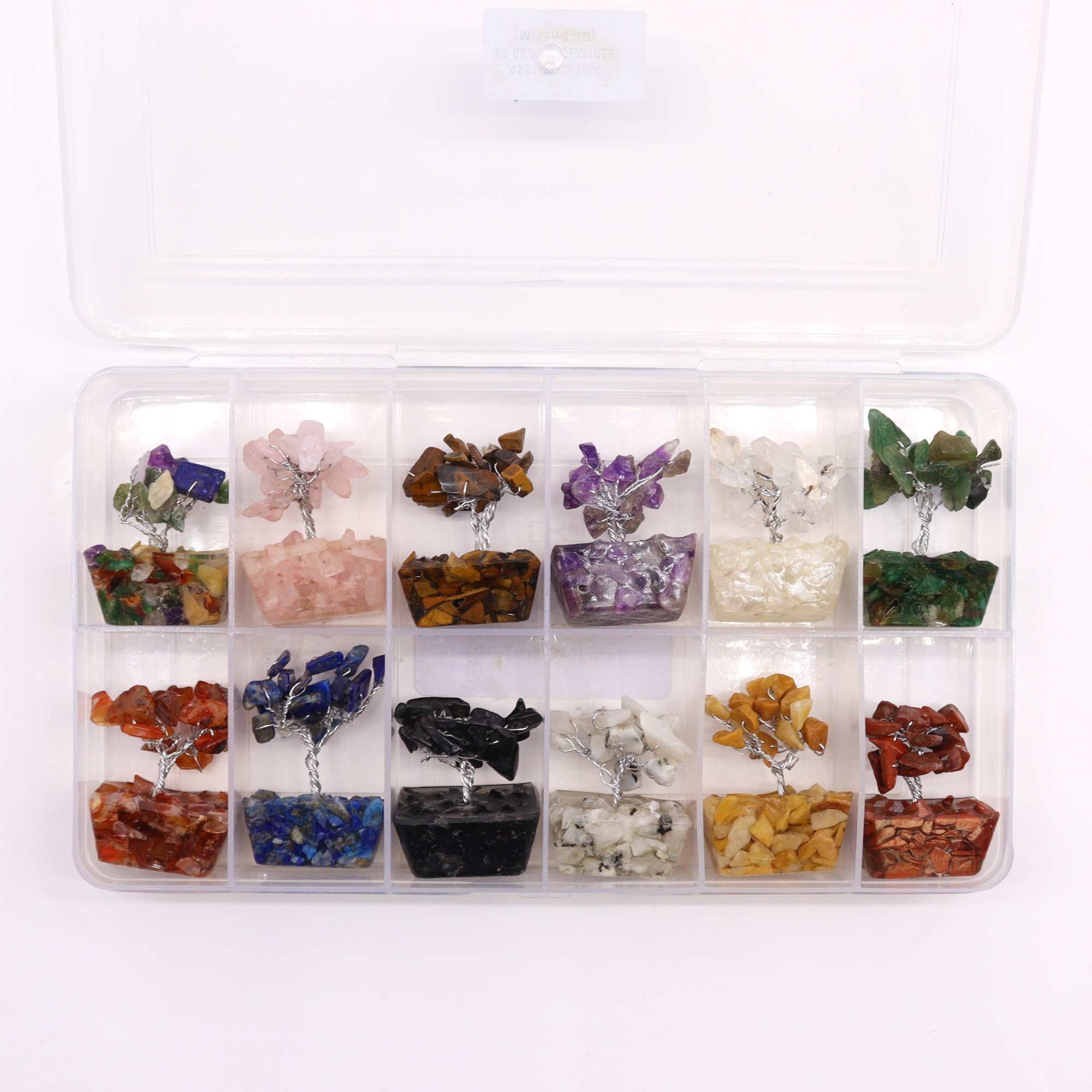 Coffret 12 Arbres de Pierres Naturelles sur Base Orgonite | Collection Zen