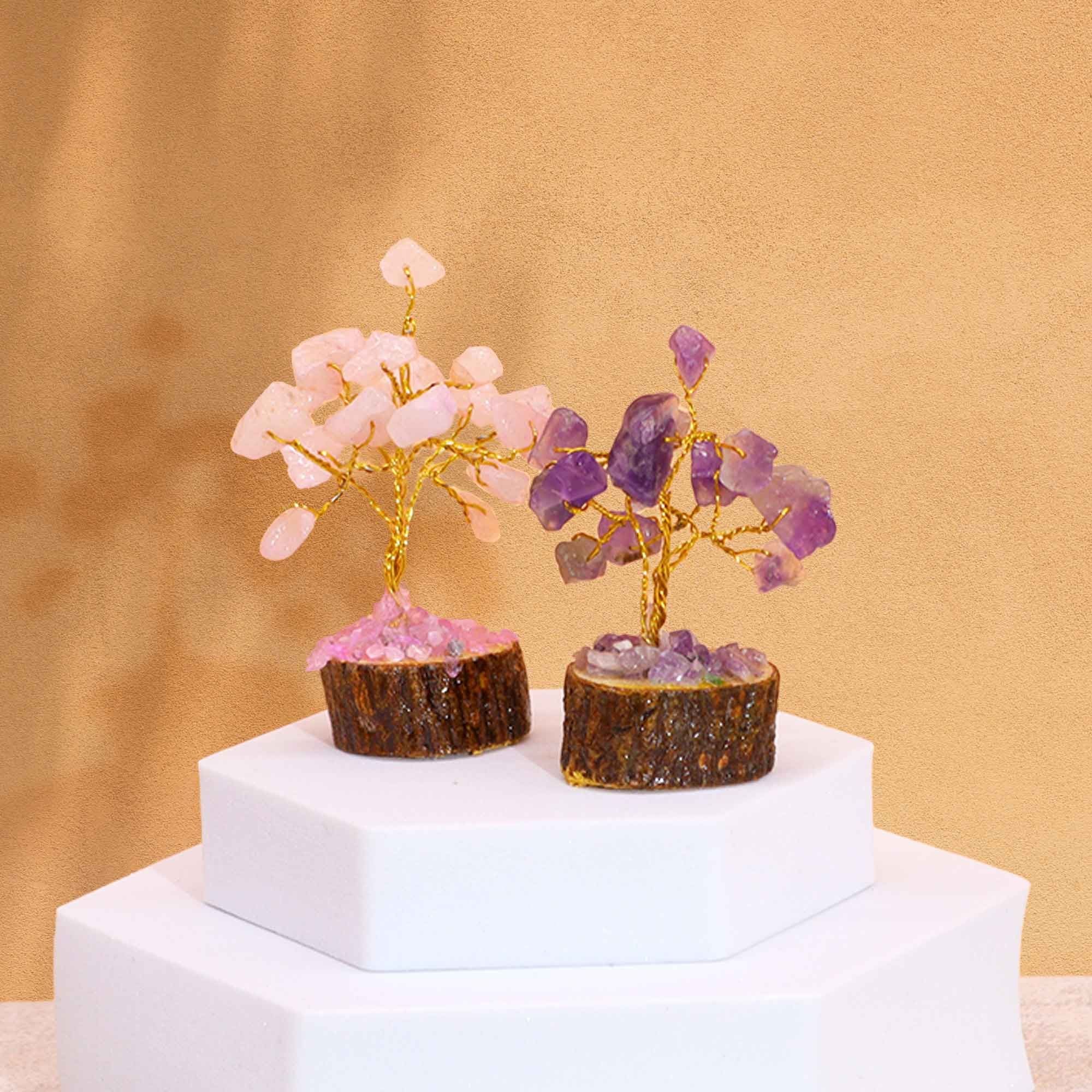 Arbres en Pierres Naturelles sur Socle Bois | Lot de 12 Mini Décorations Zen