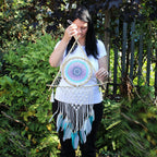 Attrape-Rêves Macramé Pyramide | Blanc & Turquoise, Fait Main