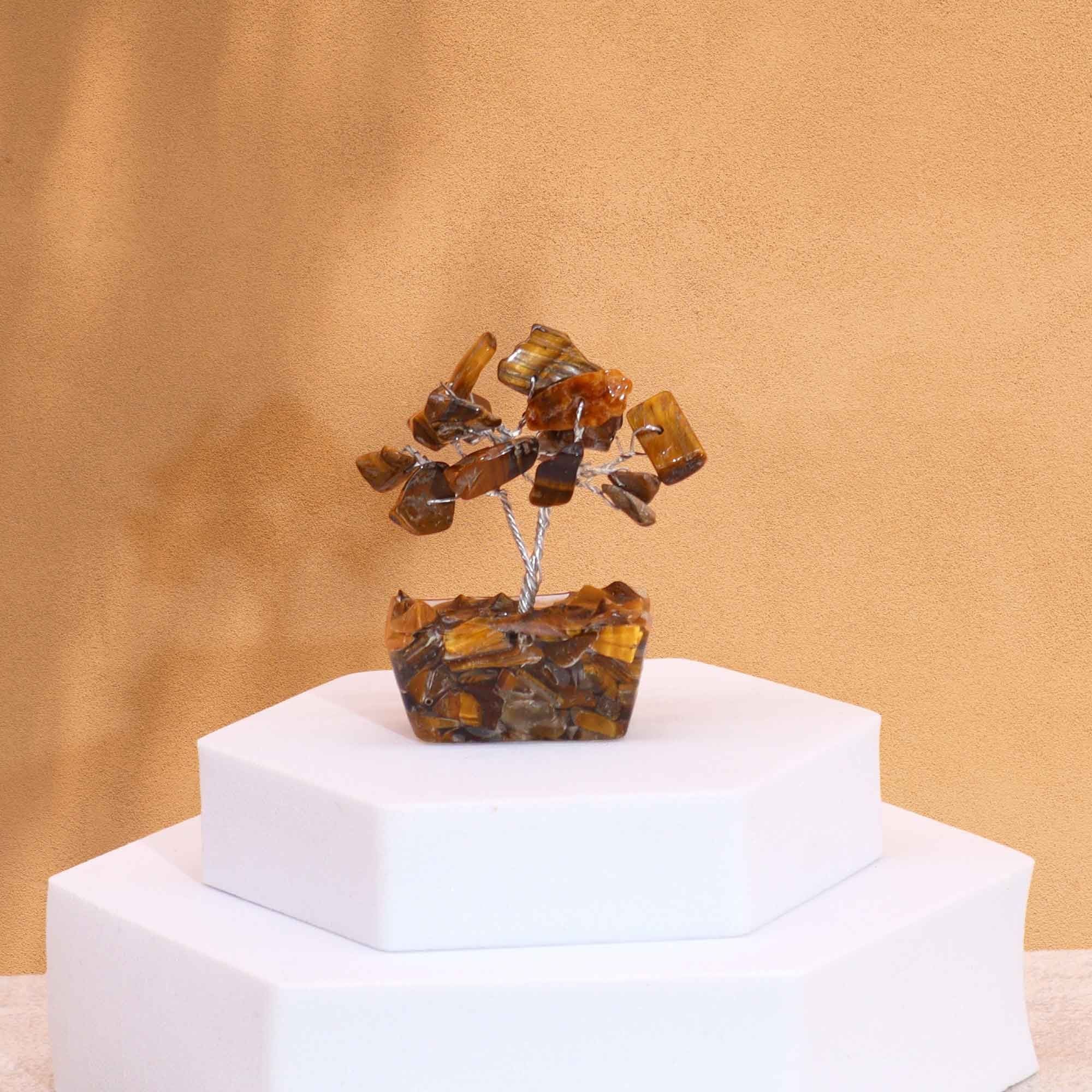 Arbre de Pierres Œil de Tigre sur Socle Orgonite | Décoration Zen
