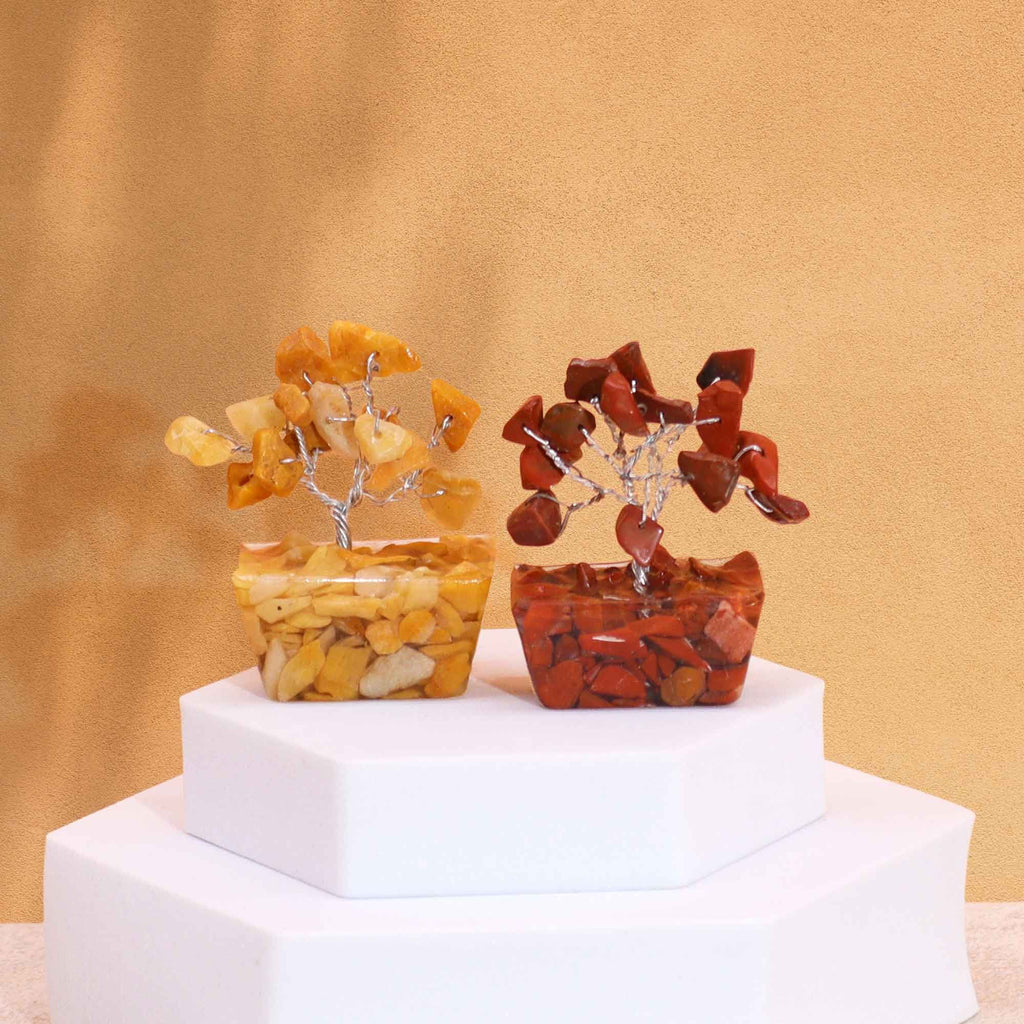 Coffret 12 Arbres de Pierres Naturelles sur Base Orgonite | Collection Zen