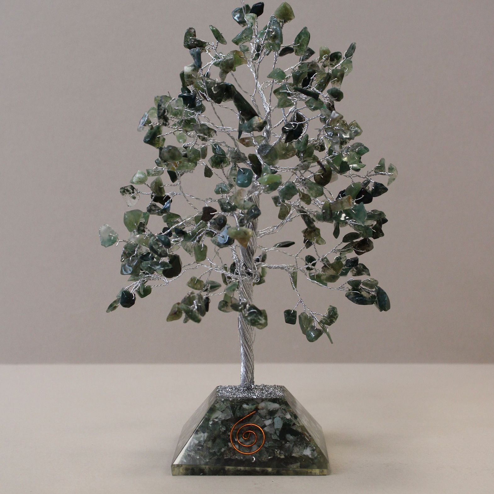 Arbre de Pierres Agate Mousse & Base Orgonite | Décoration Zen 320 Pierres