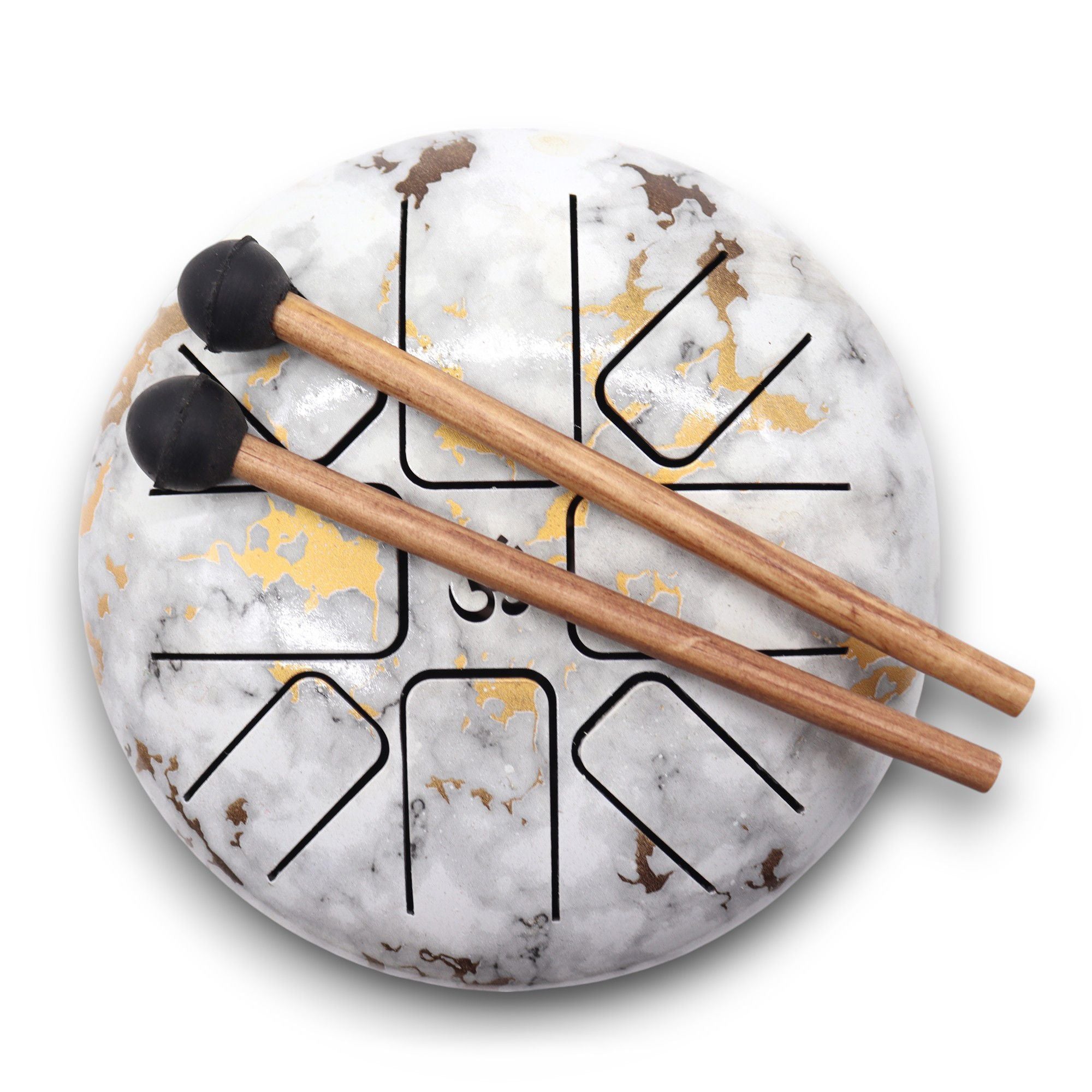 Tongue Drum Acier | Motif Marbre Blanc & Or, Sons Apaisants