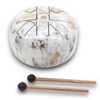 Tongue Drum Acier | Motif Marbre Blanc & Or, Sons Apaisants