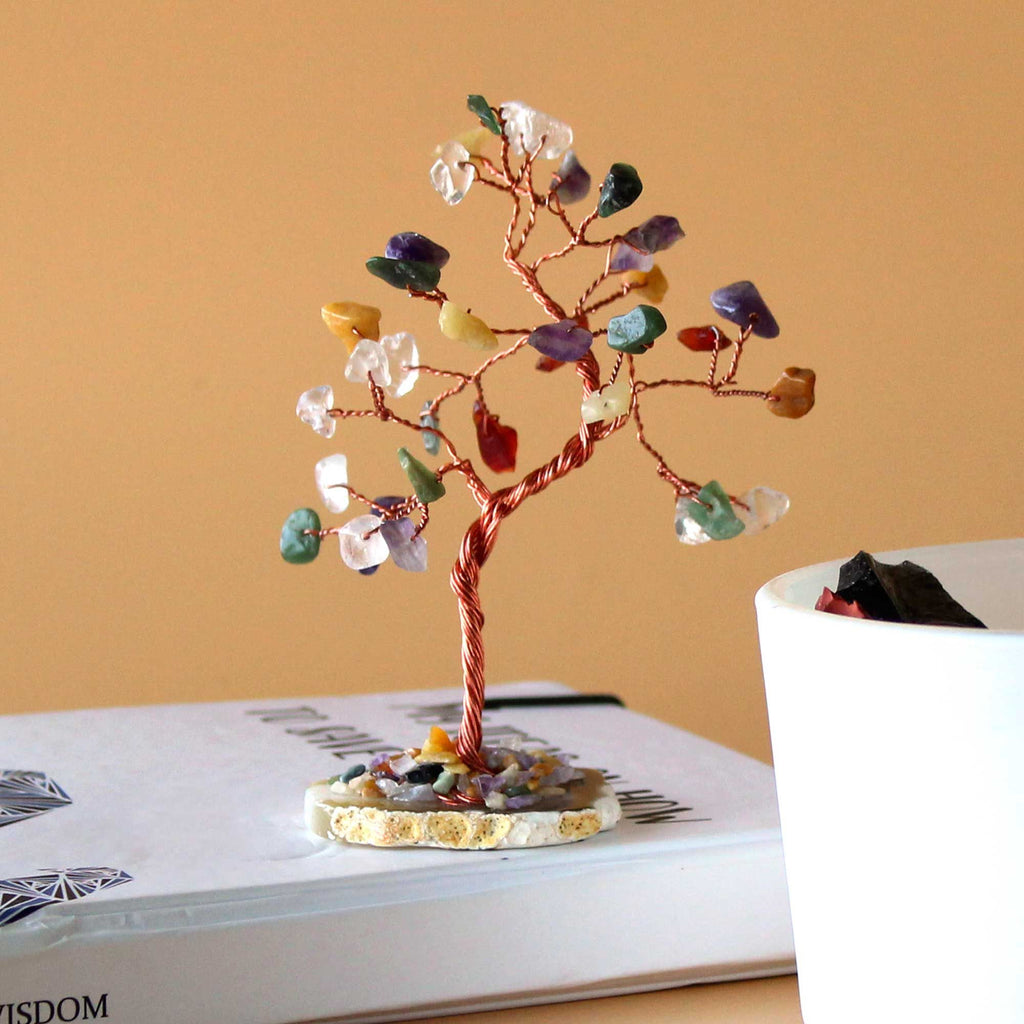 Arbre de Pierres Multicolores | Socle Agate Naturelle 35 Pierres