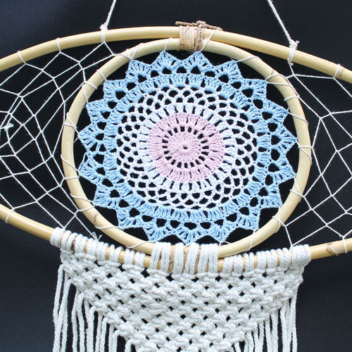 Attrape-Rêves Macramé Œil | Décoration Cocooning Bleu, Blanc & Rose