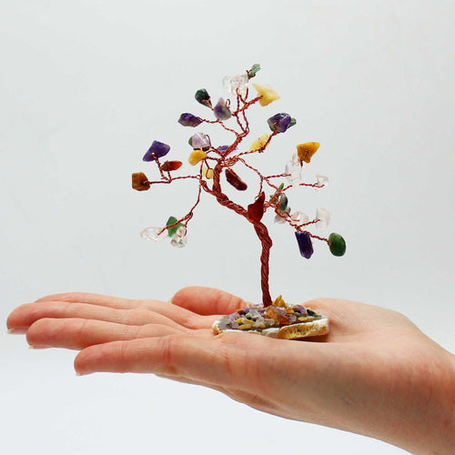 Arbre de Pierres Multicolores | Socle Agate Naturelle 35 Pierres