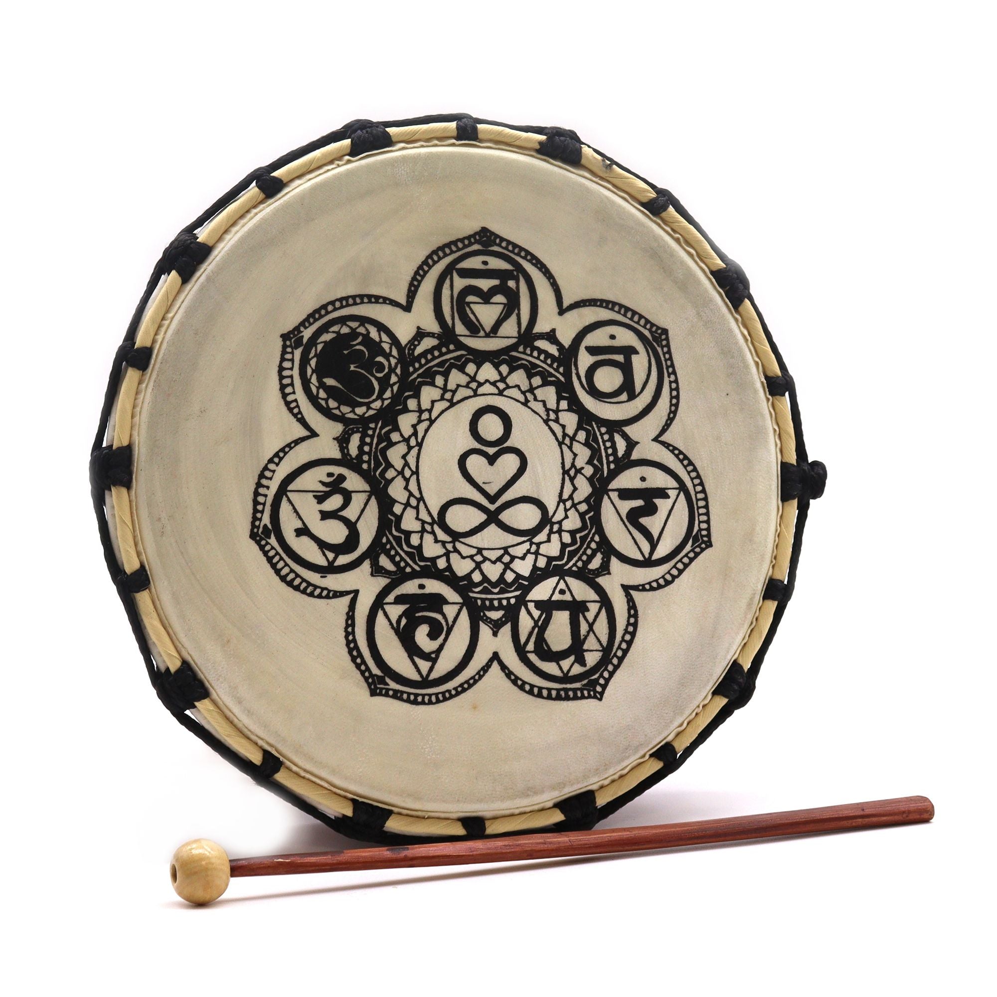 Tambour Chamanique Chakras avec Baguette | Sonorité Apaisante 25 cm