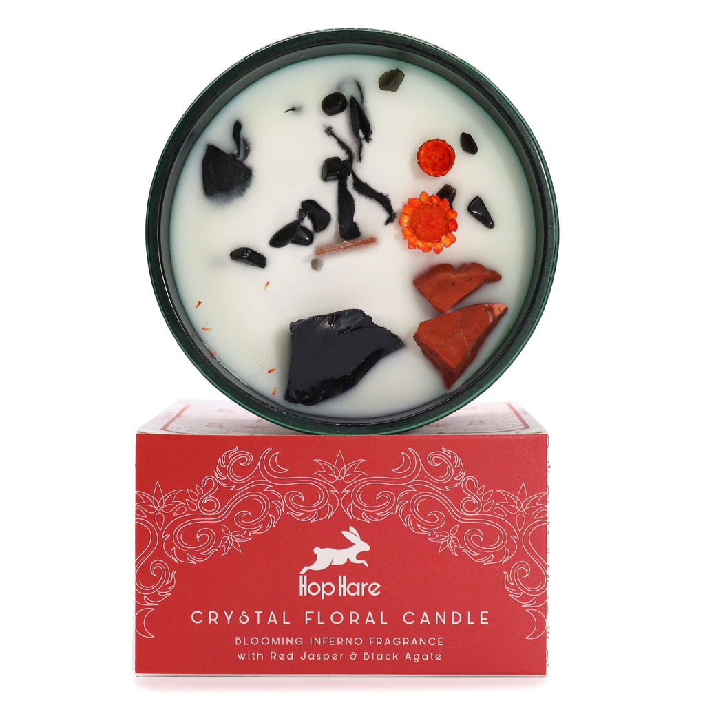 Bougie Fleurs & Pierres Jaspe Rouge Agate Noire | Énergie & Vitalité