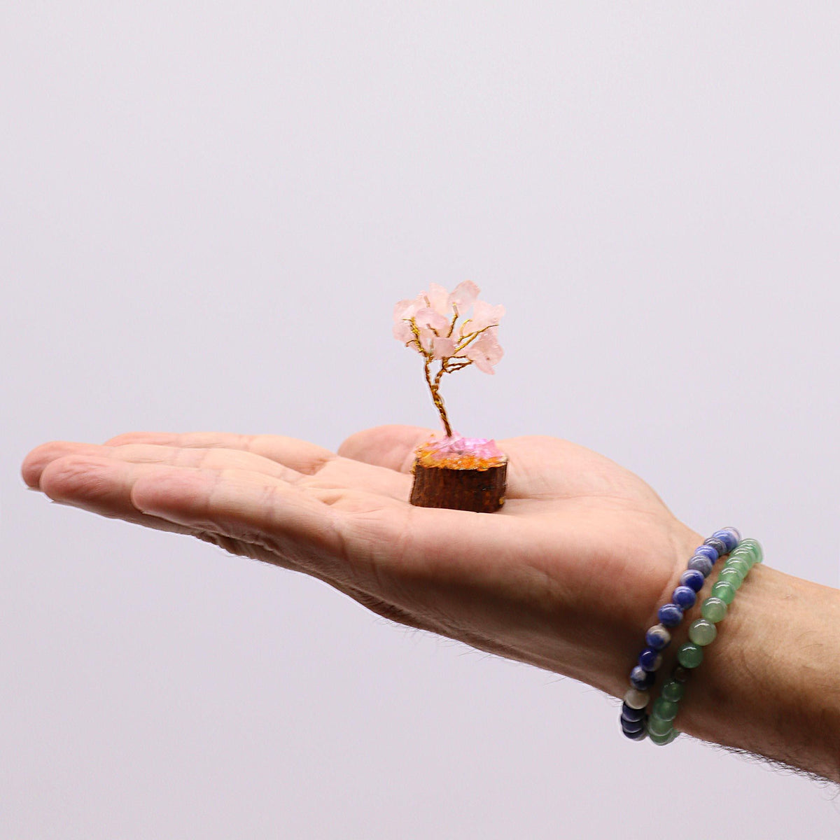 Arbre en Quartz Rose | Décoration Zen sur Socle Bois 15 Pierres