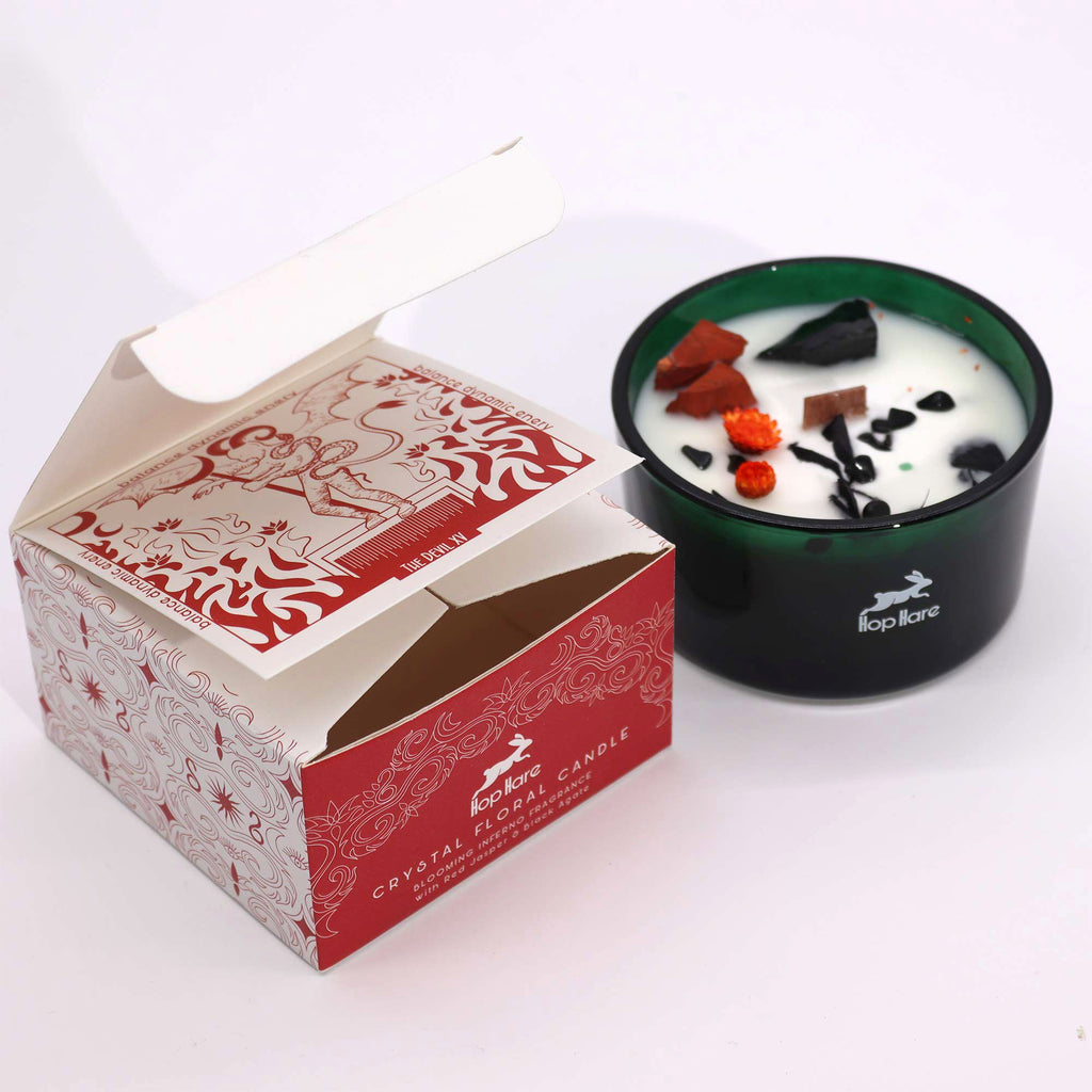 Bougie Fleurs & Pierres Jaspe Rouge Agate Noire | Énergie & Vitalité