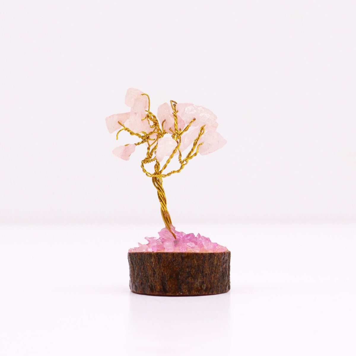 Arbre en Quartz Rose | Décoration Zen sur Socle Bois 15 Pierres