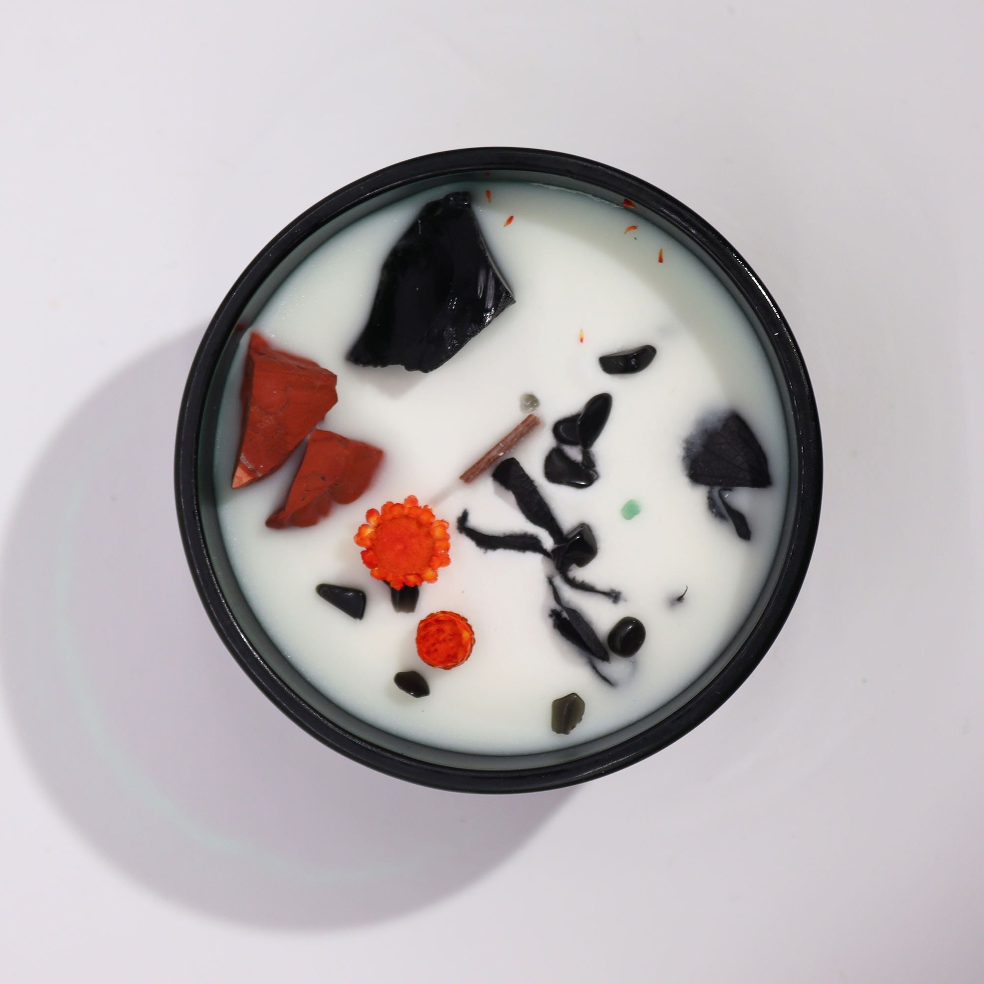 Bougie Fleurs & Pierres Jaspe Rouge Agate Noire | Énergie & Vitalité