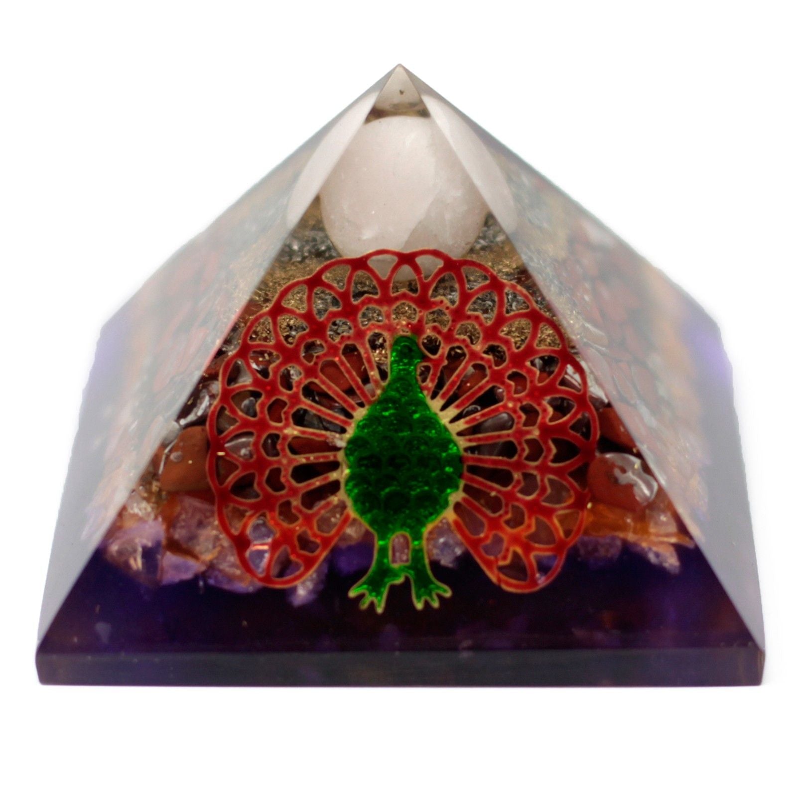 Pyramide Orgonite Paon 70mm | Décoration Zen & Bien-être