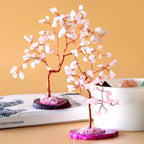 Arbre de Quartz Rose | Socle en Agate Rose, 35 Pierres