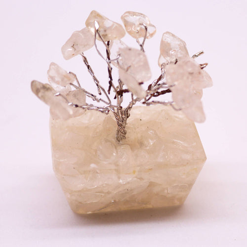 Arbre de Cristal Quartz Laiteux sur Base Orgonite | Décoration Zen