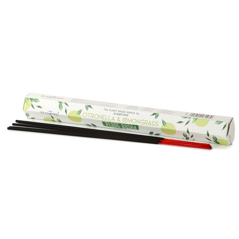 Boite de batonnets d encens naturels Stamford citronnelle avec support a encens et batonnets rouges dans une ambiance minimaliste et naturelle