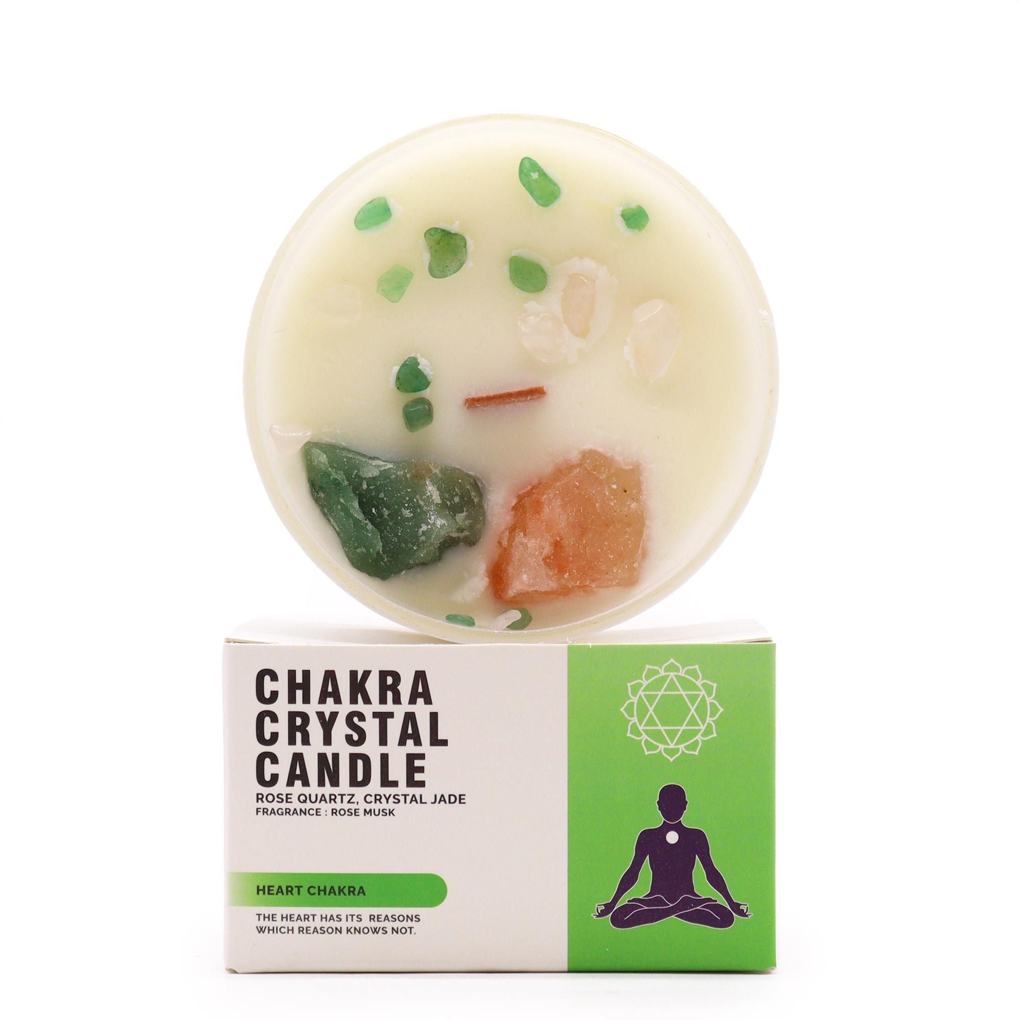 bougie energetique chakra coeur avec pierres naturelles